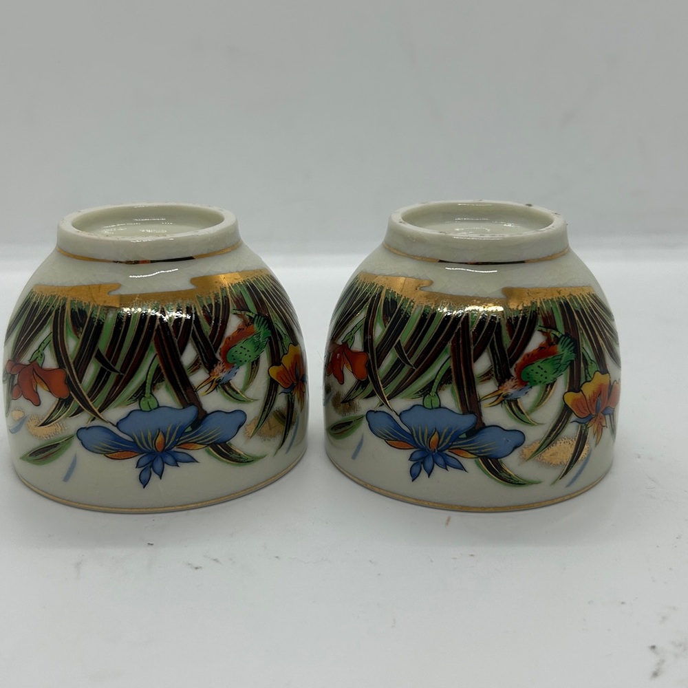 Set Of 2 Sake Cups Floral Japanese Shot Glass - Picture 4 of 12